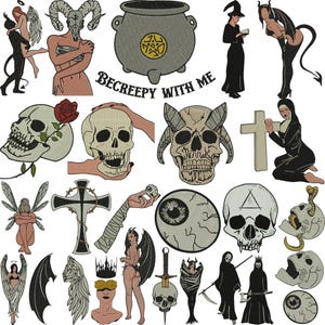 Halloween Embroidery Design, Spooky Season Halloween Embroidery, Skull Embroidery,  Devil Embroidery, Cross Embroidery, Machine Embroidery