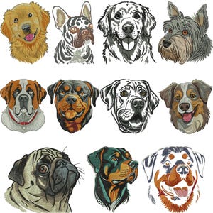 Dog Face Embroidery Design | Botanical Dog Face Stitch File | Nature Inspired Puppy Machine Embroidery Design