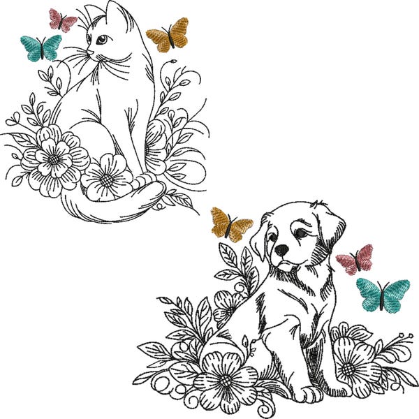 Floral Cat Embroidery Design, Realistic Cat, Mini cat, cute cat, black cat, cat hand, Simple cat, Machine Embroidery Design