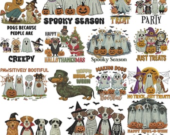 Stickdatei Halloween Hund | Gruseliger Welpe, Fledermaus & Kürbis Hund Stichmuster für Haustierkleidung, Süßes-oder-Treat-Projekte, digitaler Download