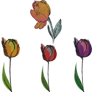 Tulip Embroidery Design, Floral Embroidery, Pink Tulip embroidery, flowers embroidery,Spring Embroidery,towel embroidery, Machine Embroidery