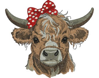 Highland Cow Embroidery Design, Adorable Scottish Highland Cattle Embroidery, Farm Animal Embroidery, Cow Design, Machine Embroidery Design