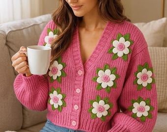 rosymonsterハンドメイドニットカーディガン 美品】早い者勝ち！ロージーモンスター モジャニットカーディガン 巾着