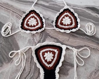 Handmade Crochet Triangle Bikini Set – Boho Cotton Swimsuit