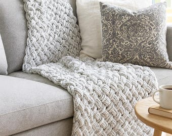 Handgemaakte grijze grof gezwollen gebreide deken – Dik bankkleed – Cosy Home Decor cadeau