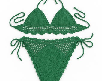 Handmade Crochet Yellow Cotton Bikini: Boho Festival Swimwear (XS-5XL)