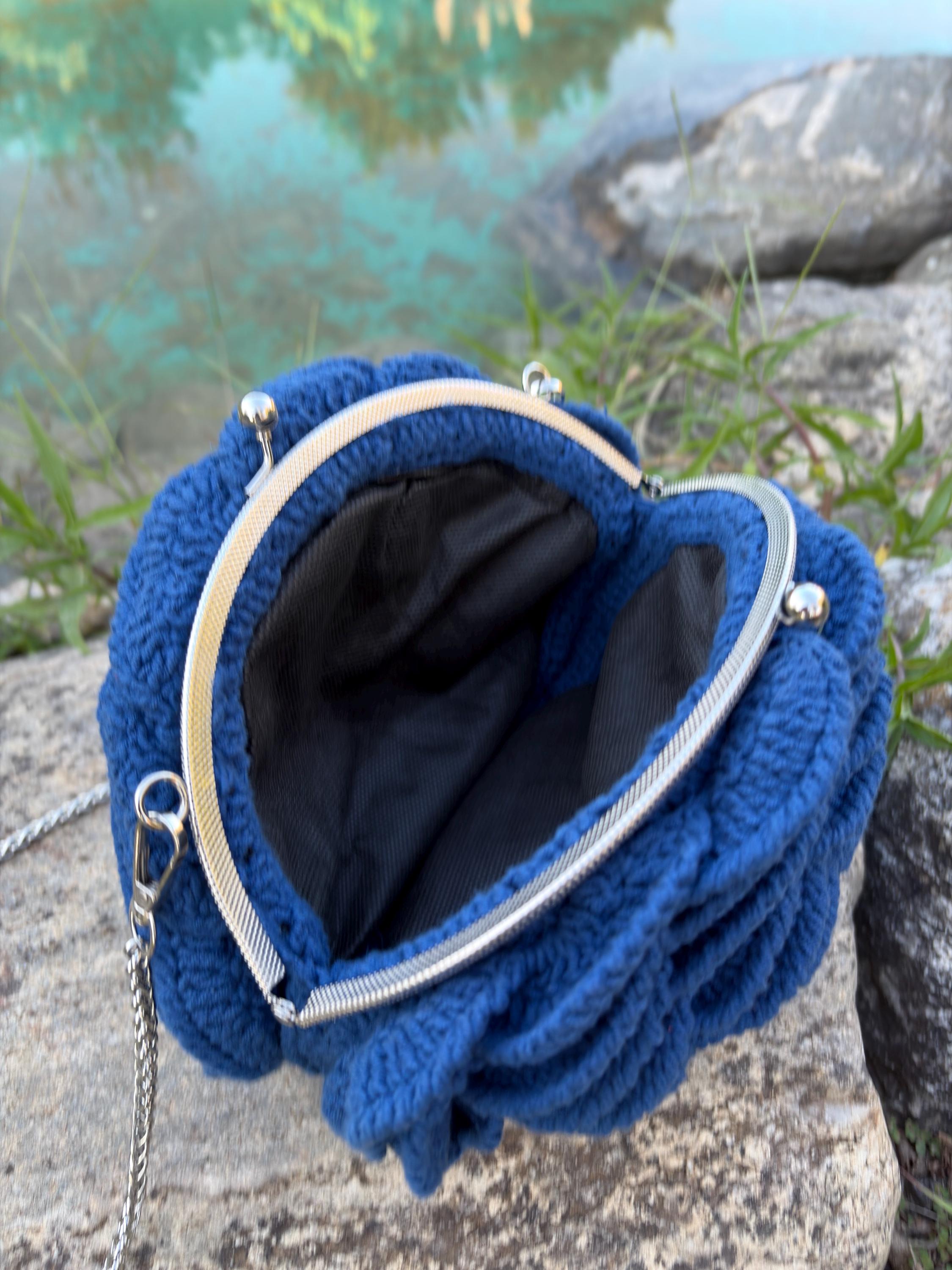 Handmade Crochet Rose Bag: Blue Flower Purse With Chain Strap - Etsy