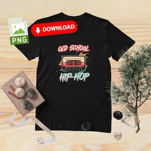 Old school hiphop png-ontwerp, retro cassetteafbeelding voor T-shirts, vintage muziek clipart download, jaren 90 rapstijl digitale kunst downloaden