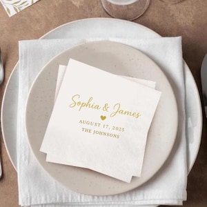 Personalized Wedding Napkins with Names, Custom Cocktail Napkins, Elegant Reception Napkins, Bridal Shower Party Decor