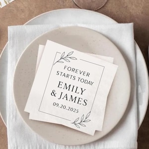 Custom Wedding Napkins, Personalized Wedding Reception Napkins, Elegant Cocktail Napkins, Minimalist Bridal Shower Decor