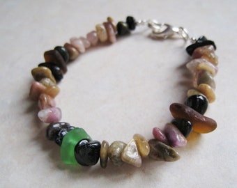 Multicolored Tourmaline Bracelet - Accented with Seaglass – TRUDY