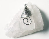 Surf Tumbled Natural Seaglass Pendant - Sterling Silver Wire Wrapped - MACAO