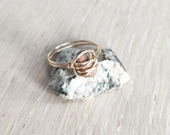Red Jasper Wire Wrapped Gold Tone Ring - Size 10 - JONELLE