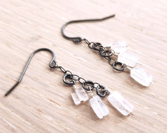 Oxidized Sterling Rainbow Moonstone Chandelier Earrings - RAINIER