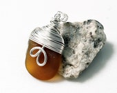 Surf Tumbled Natural Seaglass Pendant - Sterling Silver Wire Wrapped - JOLANTE