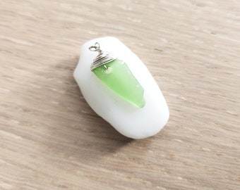 Surf Tumbled Natural Seaglass Pendant - Sterling Silver Wire Wrapped - CALLA