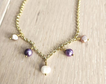 Multicolor Freshwater Pearl Gold Tone Graduated Necklace - EUGENIA