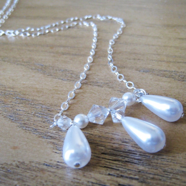 Swarovski Pearl and Crystal Sterling Silver Bridal Focal Necklace - ALANA