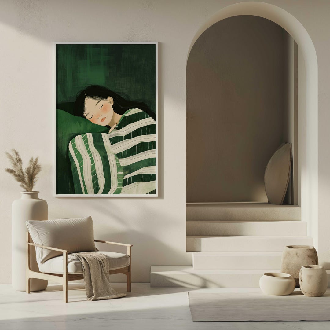 Emerald Green Woman Art Print: Abstract Minimalist Home Decor (digital ...