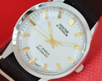 Vintage Montine Handaufzug Schweizer Herren überholte weiße Farbe Zifferblatt-Armbanduhr a621