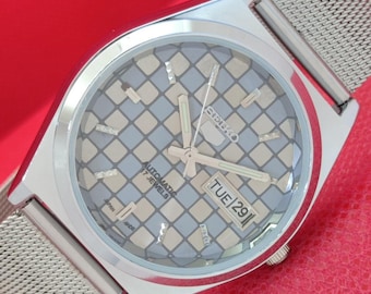 Vintage Seiko 5 Automatic 6309a Refurbished Japan Mens Day&Date Transparent Back Grey Color Dial Wrist Watch a44