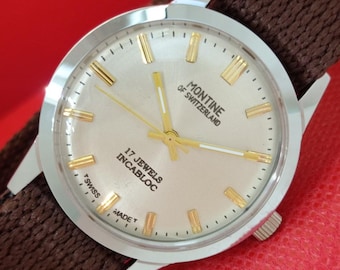Vintage Montine Handaufzug Schweizer Herren überholte silberne Farbe Zifferblatt Armbanduhr a623