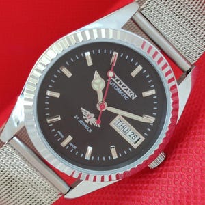 Vintage Citizen Automatic 8200 Refurbished Japan Mens Day&Date Transparent Back Black Color Dial Wrist Watch a92