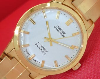 Gold Plated Vintage Montine 17 Jewels Incabloc Winding Swiss Mens