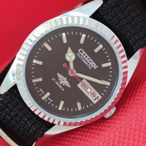 Vintage Citizen Automatic 8200 Refurbished Japan Mens Day&Date Transparent Back Black Color Dial Wrist Watch a77