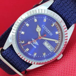 Vintage Citizen Automatic 8200 Refurbished Japan Mens Day&Date Transparent Back Blue Color Dial Wrist Watch a82
