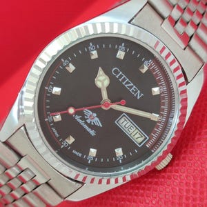 Japan Vintage Citizen Automatic 8200 Mens Day&Date Refurbished Transparent Back Black Color Dial Wrist Watch a73
