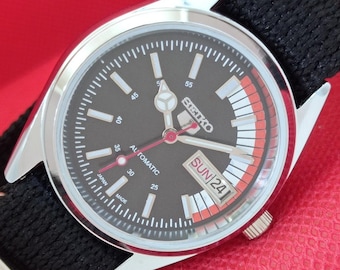 Vintage Seiko 5 Automatic 6309a Japan Men's Wrist Watch: Refurbished Black Color Dial, Transparent Back a247