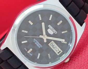 Vintage Seiko 5 Automatic 6309a Refurbished Japan Mens Day&Date Transparent Back Black Color Dial Wrist Watch a51