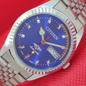 Vintage Citizen Automatic 8200 Refurbished Japan Mens Day&Date Transparent Back Blue Color Dial Wrist Watch a69