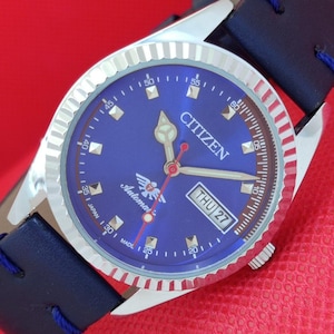 Vintage Citizen Automatic 8200 Refurbished Japan Mens Day&Date Transparent Back Blue Color Dial Wrist Watch a96