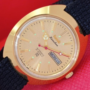 Vintage Hmt Kanchan 6501 Automatic Indian Mens Day&Date Golden Color Dial Wrist Watch a363