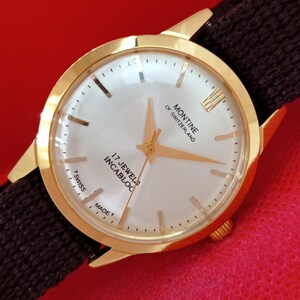Vintage Montine Hand-Winding Swiss Mens Refurbished Silver Color Dial Wrist Watch a1374