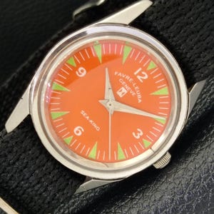 Favre Leuba Sea King Vintage Swiss Watch: Orange Dial, Hand-Winding