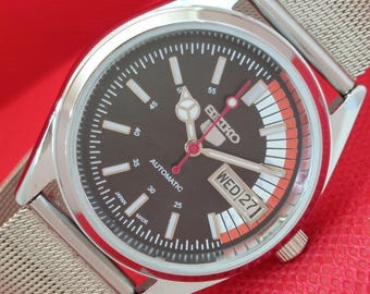 Vintage Seiko 5 Automatic 6309a Refurbished Japan Mens Day&Date Transparent Back Black Color Dial Wrist Watch a276