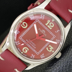 Vintage Fortis Refurbished Hand-Winding Swiss Mens Red Color Dial Wrist Watch a500027