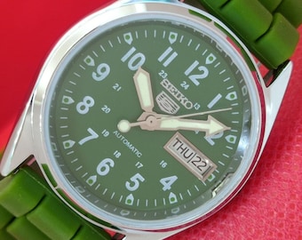 Reloj de pulsera vintage Seiko 5 automático 6309a, reacondicionado, japonés, para hombre, con fecha y día, esfera verde transparente (a678)
