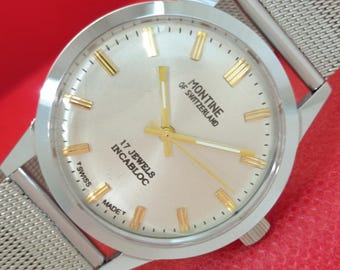 Vintage Montine Handaufzug Schweizer Herren überholte Silber Farbe Zifferblatt Armbanduhr a611