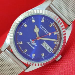Vintage Citizen 8200 Automatic Refurbished Japan Mens Day&Date Transparent Back Blue Color Dial Wrist Watch a87