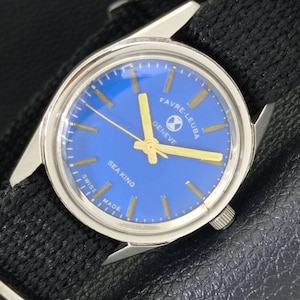 Vintage Favre Leuba Sea King Swiss Mens Watch: Blue Dial, Hand-Winding