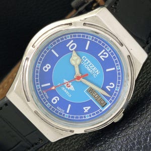 Citizen Automatic 8200 Vintage Japan Mens Blue Color Dial Watch a500283