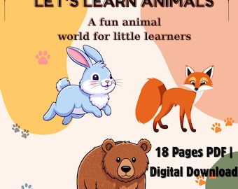 Aprendamos sobre los animales / Libro de actividades imprimible para niños (18 páginas)