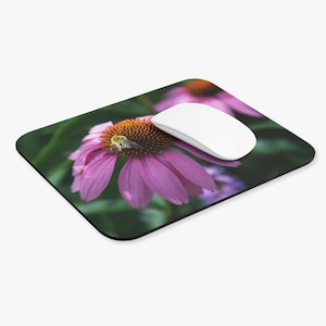 Floral Bee Mouse Pad, Nature Desk Accessory, Flower Power Gift for Her, Spring Decor, Office Essentials