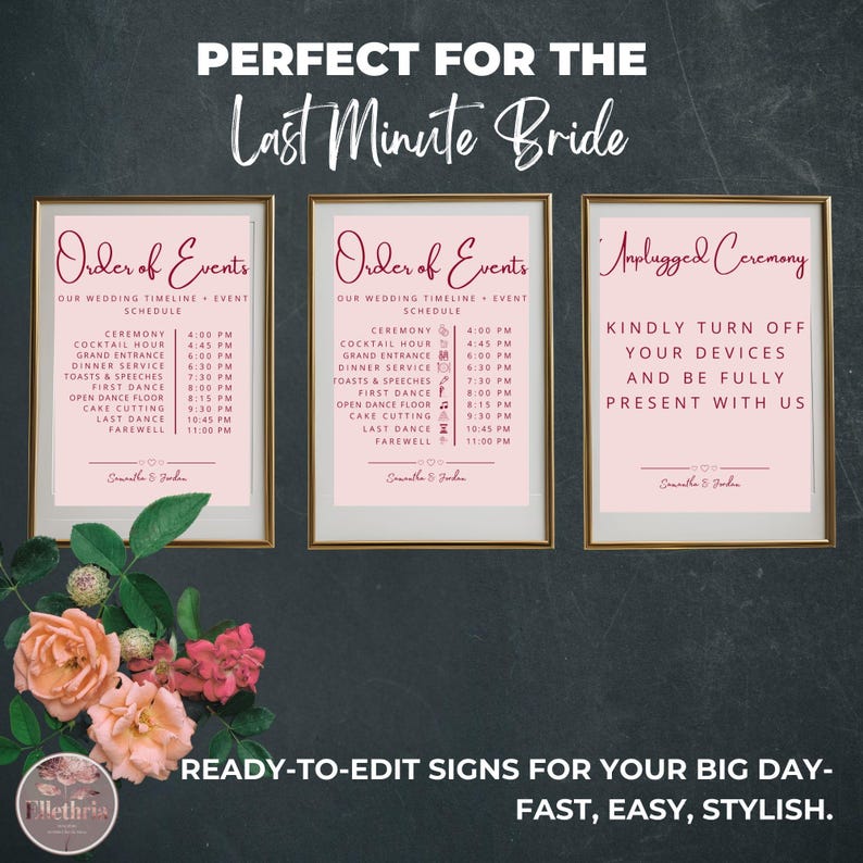 Editable Wedding Sign Bundle Cherry Bloom Canva Template | Welcome Sign ...