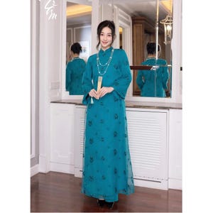 Traditional Vietnamese Ao Dai – Soft 4 Panel Embroidered Long Dress for Women