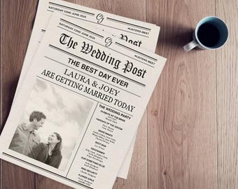 Wedding Newspaper Template – Wedding Program – Printable Newspaper for Wedding Day – Personalized Wedding Itinerary – DIY Wedding Keepsake